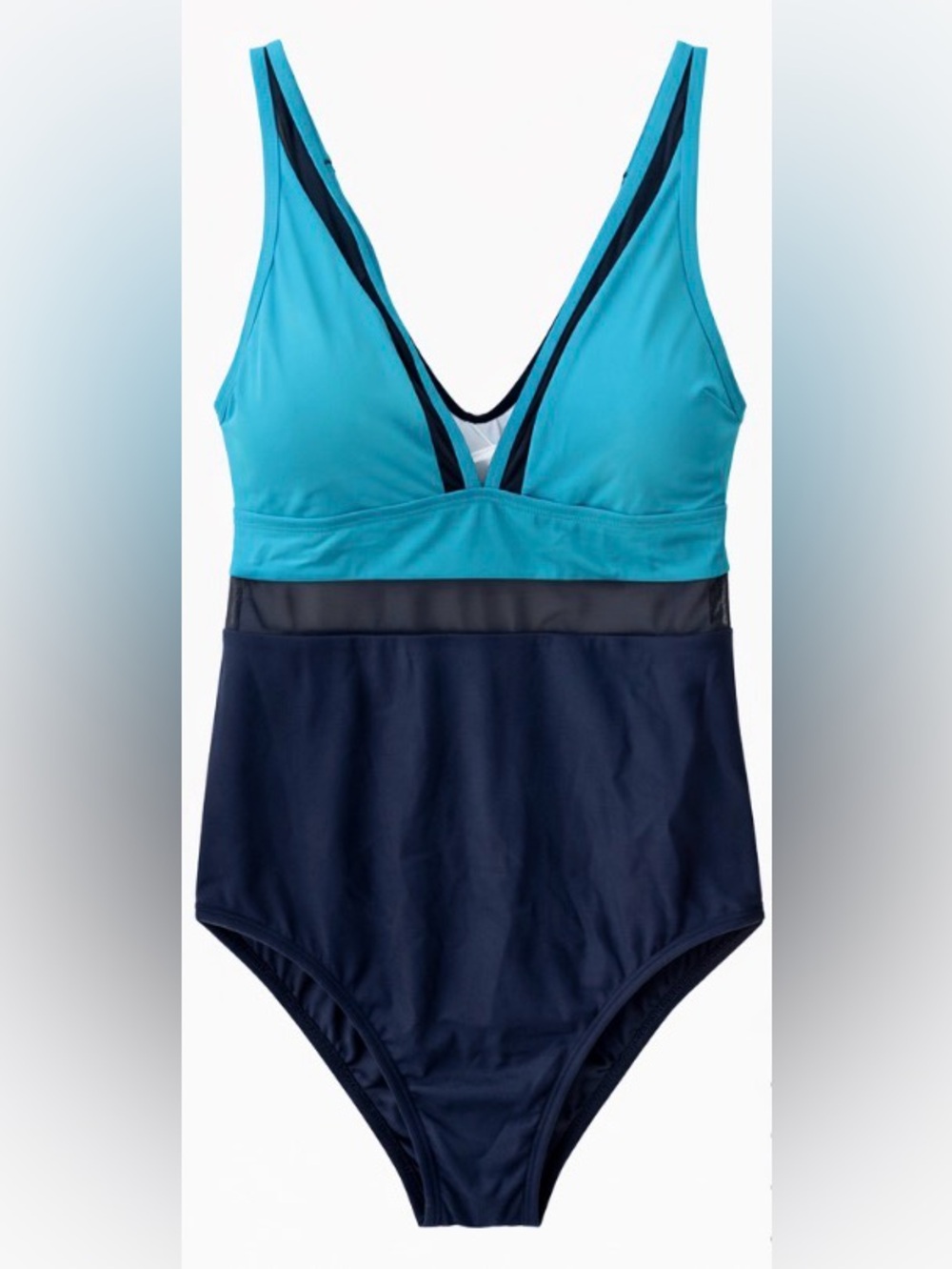 Cupshe One Piece Swimsuit Blue Colorblock Mesh Panel Size 1X.